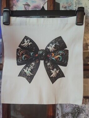 Spooky Bow Home Art Wall Hanging – White with Black Multicolor Bow